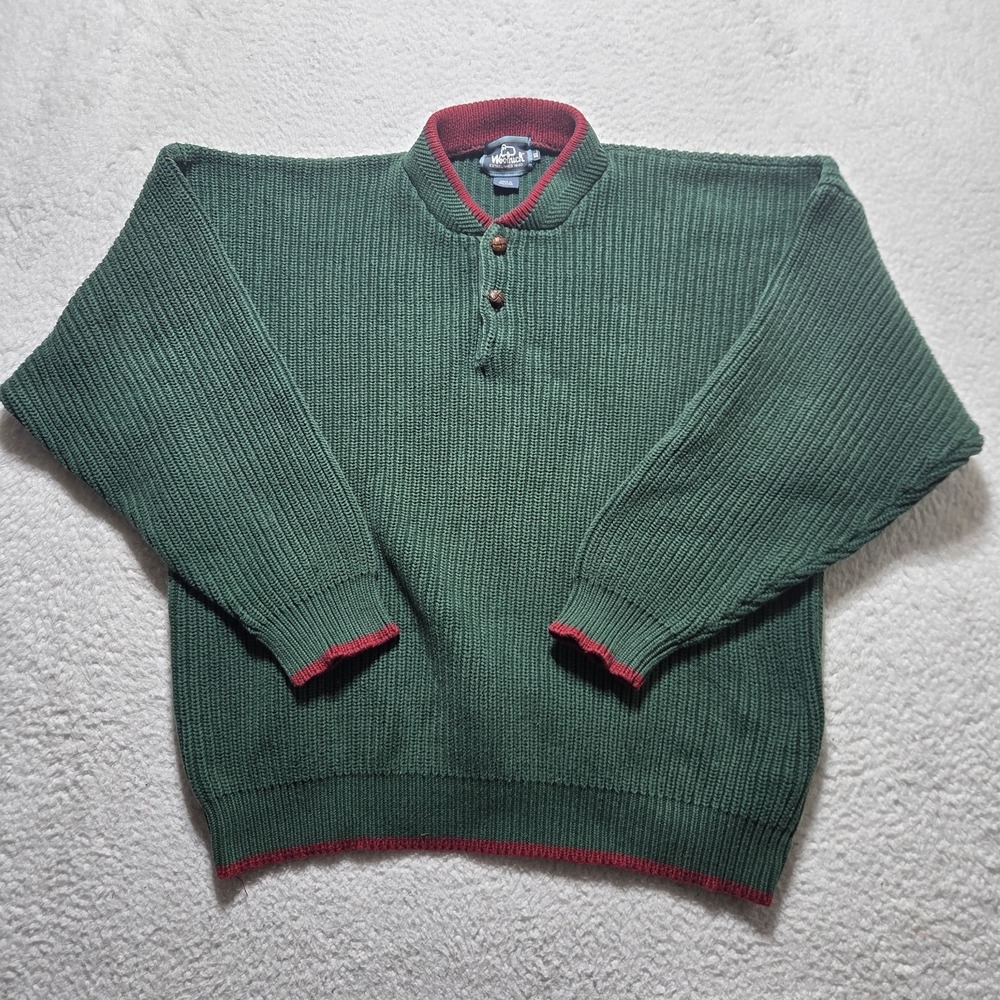 Vintage Woolrich Mens XL Heavyweight Cotton 1/4 Button Sweater Sweatshirt‎ Green